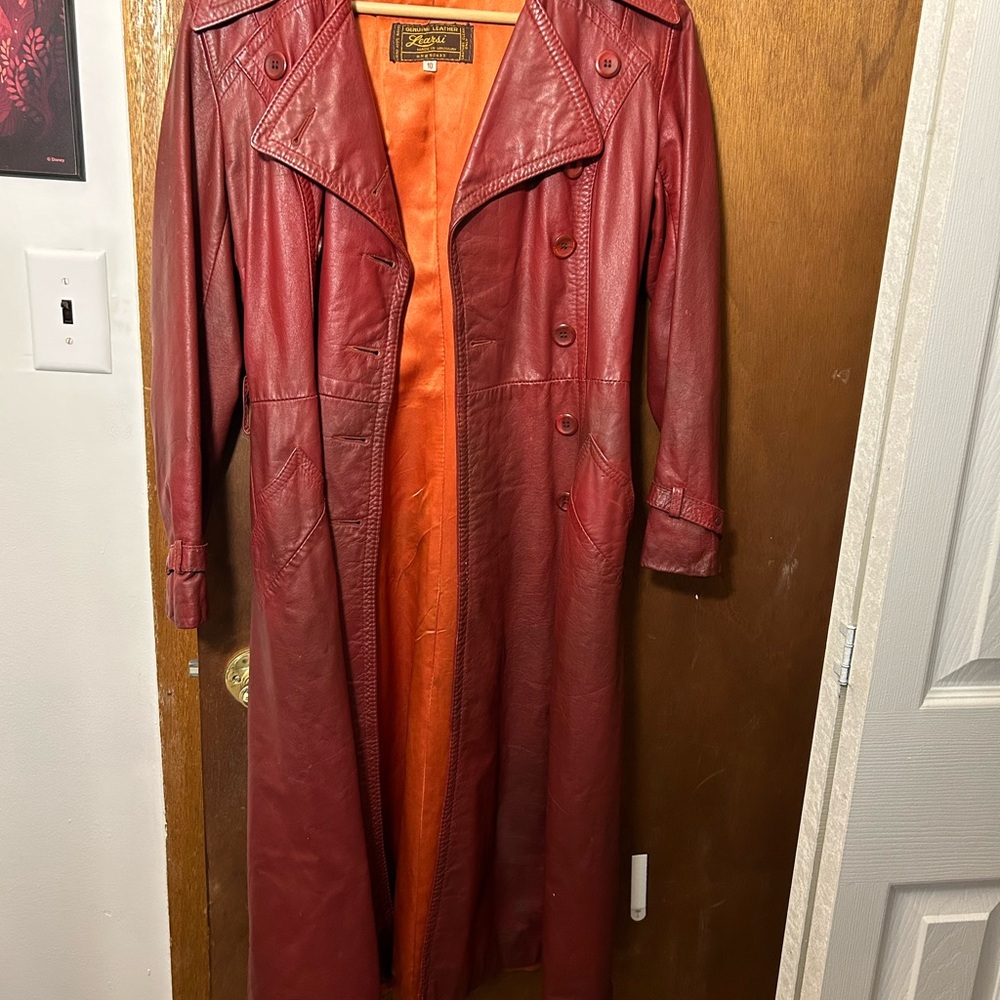 Vintage Leather Trench Coat - Red
